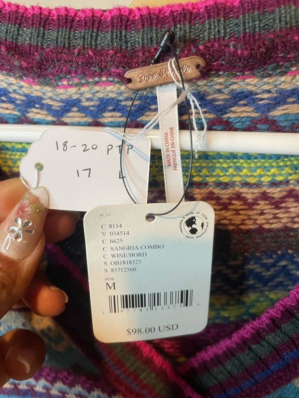 Free People NWT Fran cashmere/Wool blend Sweater Vest Sangria Combo Wine/Border - Picture 3 of 4